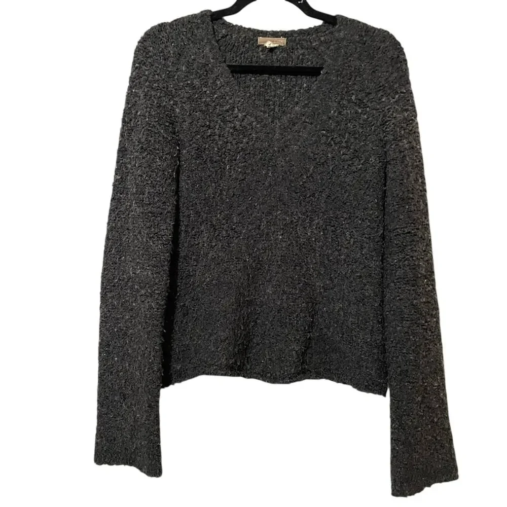 J Crew Grey Wool Popcorn Texture V Neck Sweater Womens XS Cozycore Cabincore
